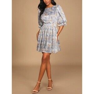 Lulu's pleasing to the eye blue floral print Skater mini dress size s